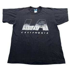 Vintage 90s Fruit of the Loom LA California Graphic T-Shirt Black Distress USA L